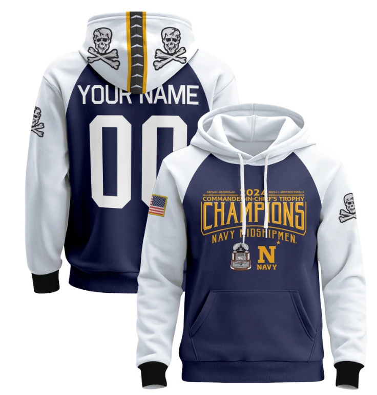 Custom Navy Midshipmen Hoodie 2024 Trophy Champions Pullover Gold Alternate by Hoodie Pullover