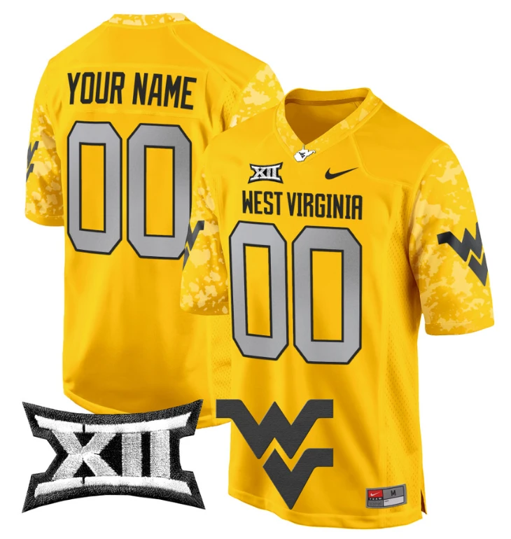 Custom West Virginia Mountaineers Jersey Name, Number Game Football Gold by My Store