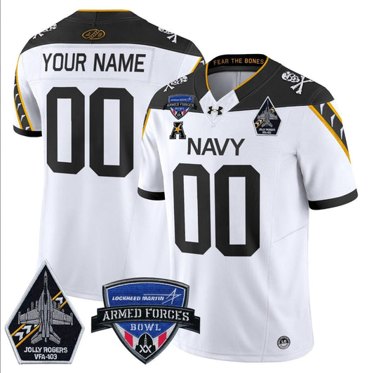 Custom Navy Midshipmen Jersey 2025 Armed Forces Bowl Patch White by My Store