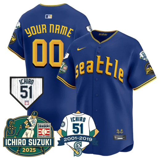 Custom Seattle Mariners Jersey Name, Number Ichiro Suzuki Stitched City Connect by My Store