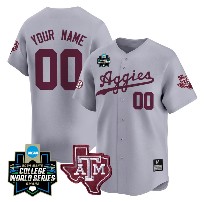 Custom Texas AM Aggies Jersey 2024 College World Series Vapor Premier Limited NCAA Baseball Stitched Gray by My Store