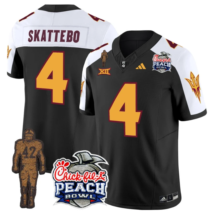 Cam Skattebo Jersey #4 Sun Devils Pat Tillman Peach Bowl Patch Black Alternate by My Store
