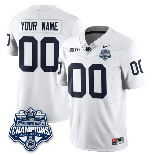 Custom Penn State Jersey 2025 Pinstripe Bowl Champions Vapor Stitched White by NCAA Football Jersey