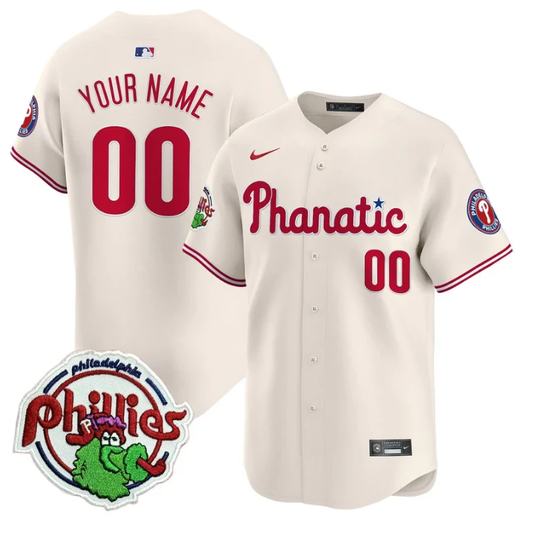 Custom Phillies Jersey Phanatic Patch Vapor Premier Limited Stitched Cream by My Store