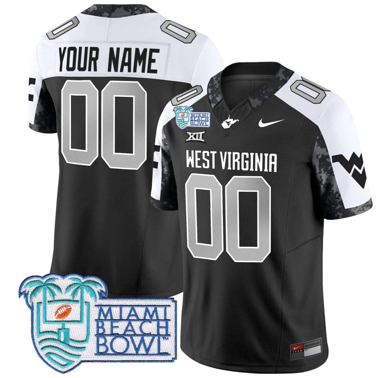 Custom West Virginia Mountaineers Jersey 2025 Miami Beach Bowl Patch Alternate by My Store
