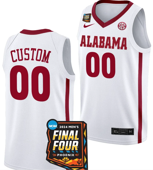 Custom Alabama Crimson Tide Jersey Name and Number 2024 NCAA March Madness Final Four Basketball White by My store basketball