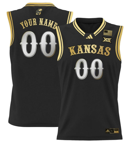 Custom Kansas Jayhawks Jersey 2024 Lightweight Basketball Stitched Black Gold by My store basketball