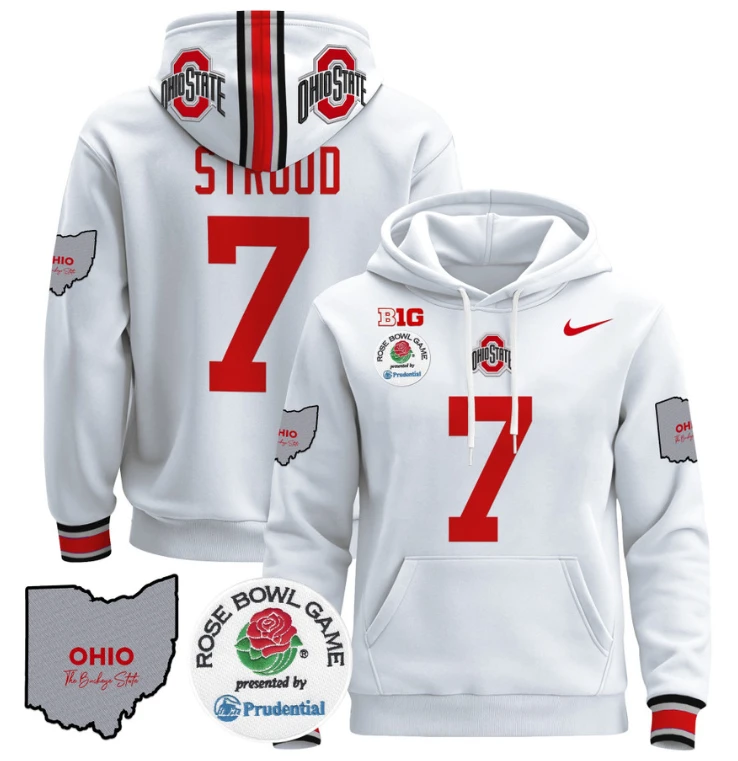 C J Stroud Hoodie #7 Ohio State Buckeyes Rose Bowl Pullover by Hoodie Pullover
