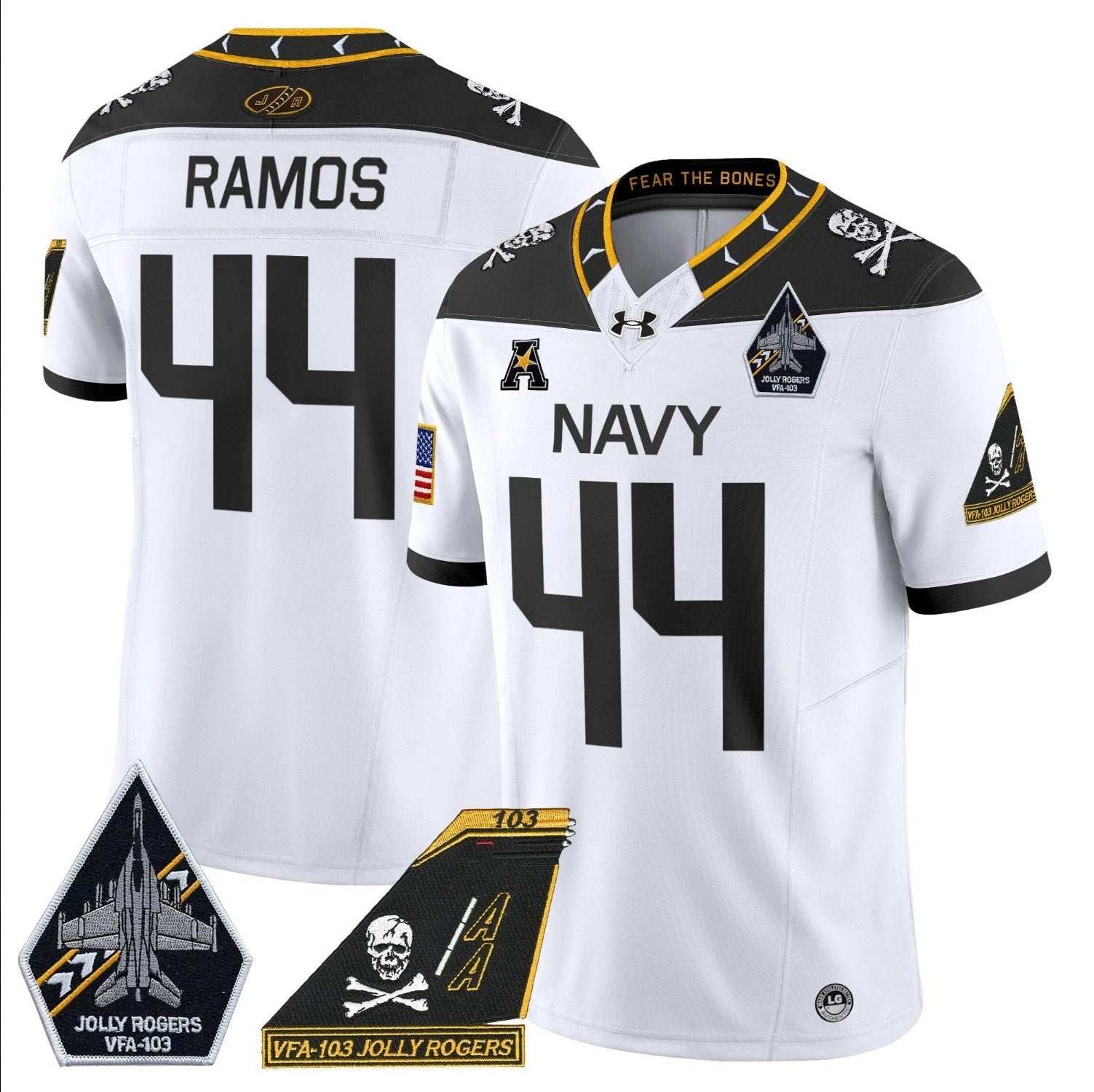 Colin Ramos Jersey #44 Navy Midshipmen 2024 Jolly Rogers Patch White by My Store