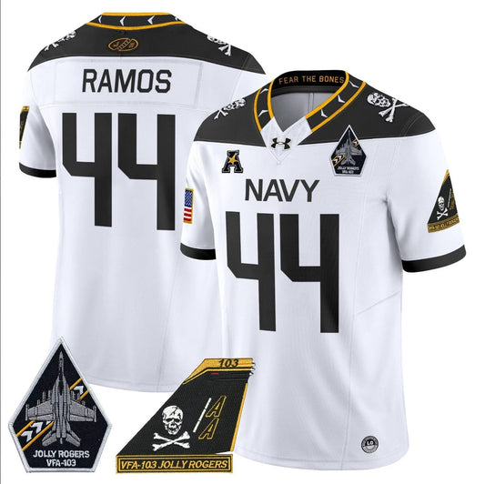 Colin Ramos Jersey #44 Navy Midshipmen 2024 Jolly Rogers Patch White by My Store