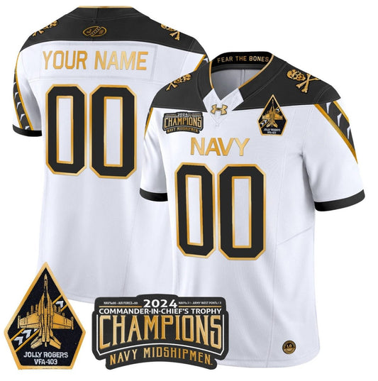 Custom Navy Midshipmen Jersey Commander-in-chief's Trophy Champions White Gold by NCAA Football Jersey