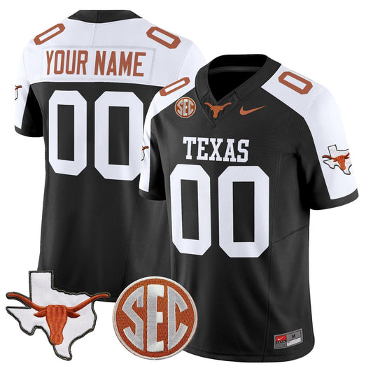 Custom Texas Longhorns Jersey 2025 State Map SEC Patch Stitched Black Alternate by My Store
