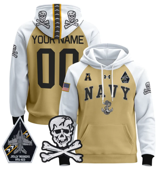 Custom Navy Midshipmen Hoodie 2024 Pullover Jolly Rogers Patch by Hoodie Pullover