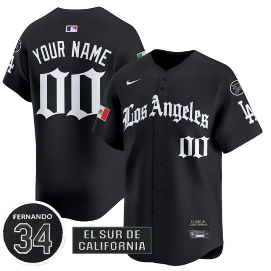 Custom Dodgers Mexico Jersey Name, Number 2025 LA Gothic Style Patch Premier Limited Stitched Black by My Store
