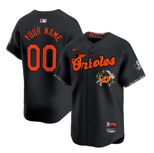 Custom Baltimore Orioles Jersey Maryland Blue Crab Vapor Premier Limited Stitched Black by My Store