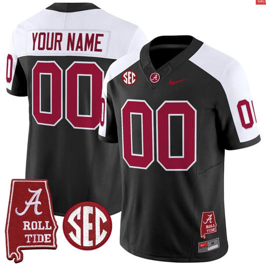 Custom Alabama Crimson Jersey Throwback Alabama Map Stitched Black Alternate by My Store