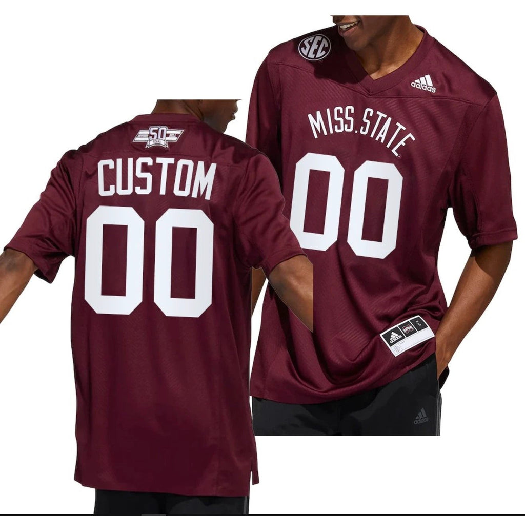 Custom Mississippi State Bulldogs Jersey Name and Number NCAA College Football Maroon Dowsing x Bell 50 Year by My Store