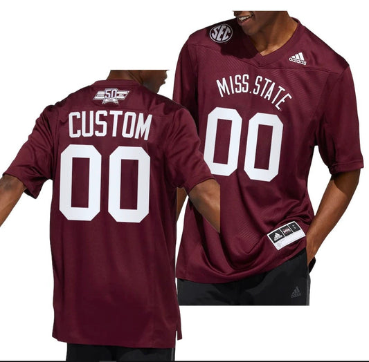 Custom Mississippi State Bulldogs Jersey Name and Number NCAA College Football Maroon Dowsing x Bell 50 Year by My Store