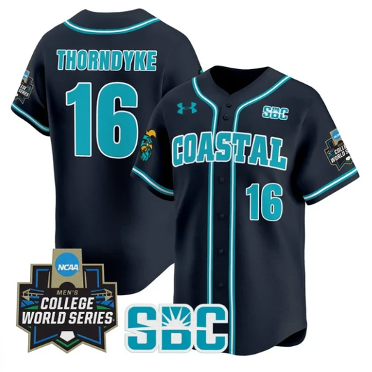 Colby Thorndyke Jersey #16 Coastal Carolina Chanticleers 2025 World Series Navy by My Store