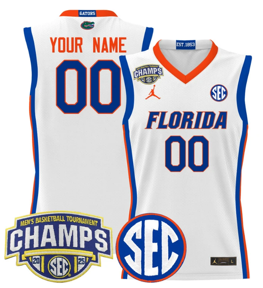 Custom Florida Gators Jersey 2025 SEC Tournament Champions Stitched White by My store basketball