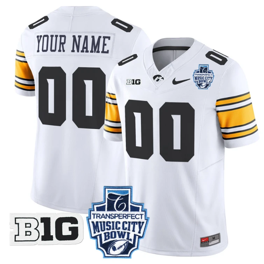 Custom Iowa Hawkeyes Jersey 2024 Music City Bowl Patch Stitched White by My Store