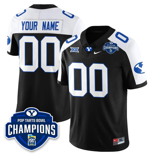 Custom BYU Cougars Jersey 2025 Pop-Tarts Bowl Champions Patch Stitched Black Alternate by NCAA Football Jersey