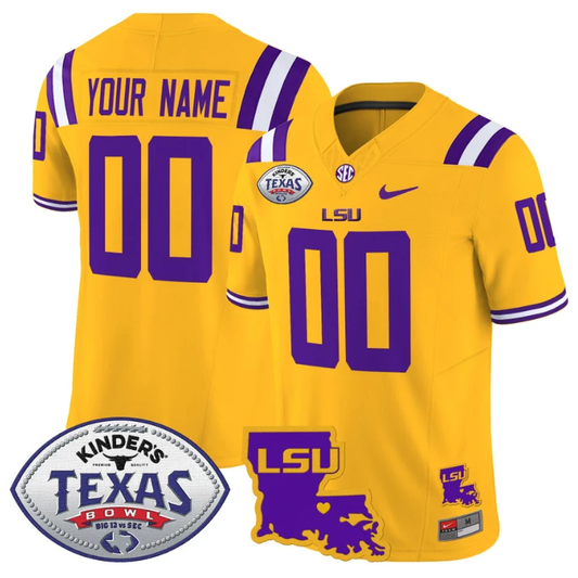 Custom LSU Tigers Jersey 2024 Texas Bowl Patch Football Stitched Gold by NCAA Football Jersey