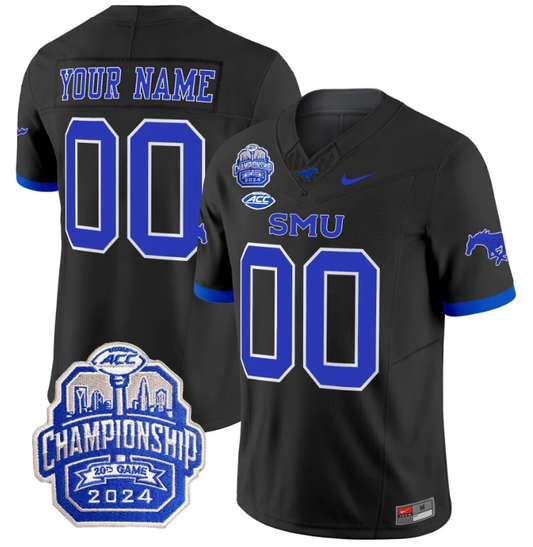 Custom SMU Mustangs Jersey 2024 ACC Championship Patch Football Black by My Store