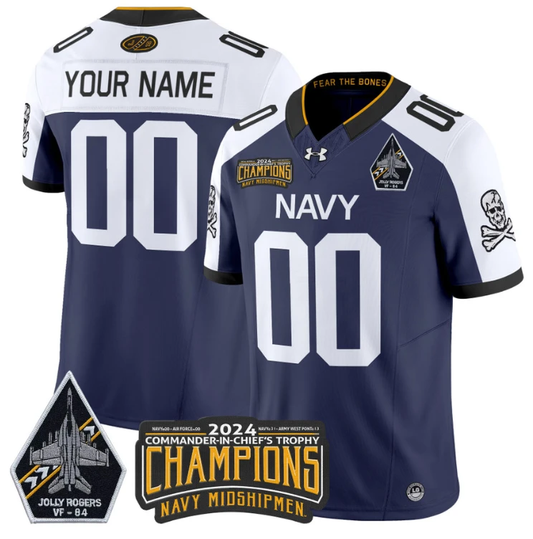 Custom Navy Midshipmen Jersey 2024 Jolly Rogers Champions Patch Navy Alternate by NCAA Football Jersey