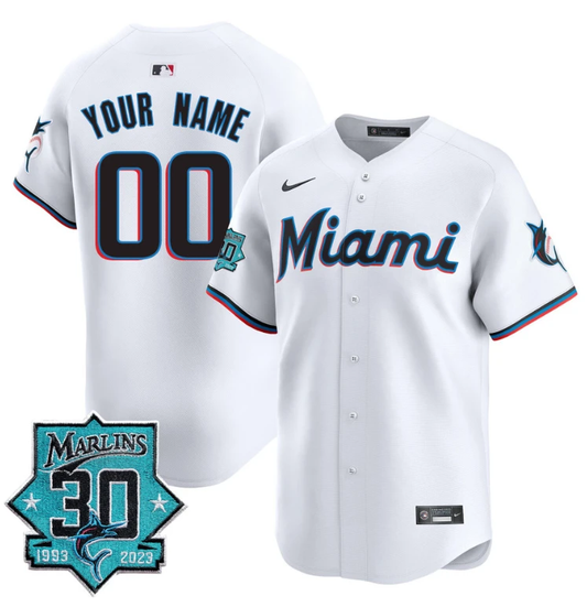Custom Miami Marlins Jersey 30 Seasons Anniversary Patch Vapor Premier Limited Stitched White by My Store
