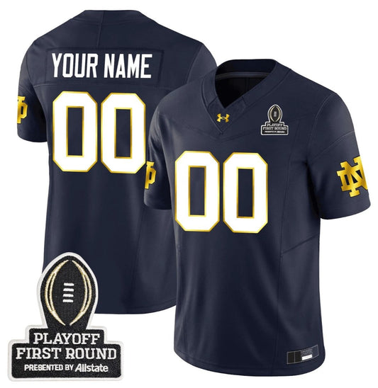Custom Notre Dame Fighting Irish Jersey CFP First Round Patch Football Navy by NCAA Football Jersey