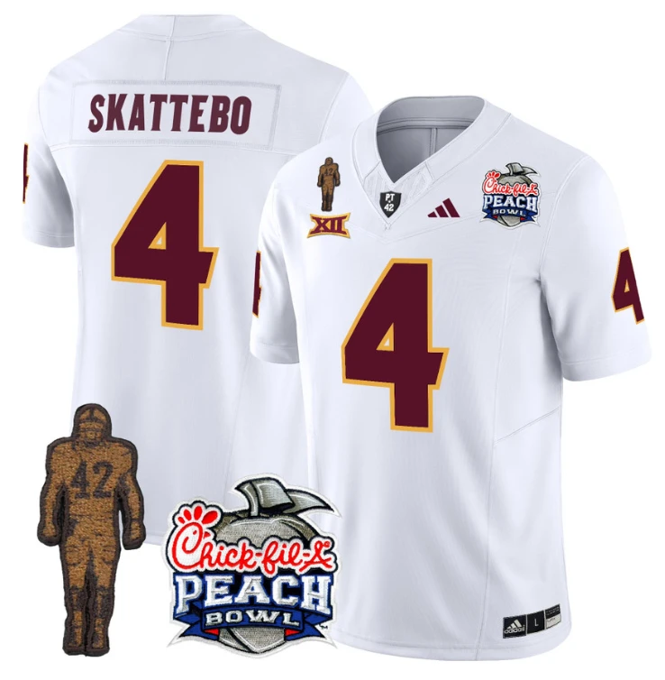 Cam Skattebo Jersey #4 Sun Devils Pat Tillman Peach Bowl Patch White by My Store