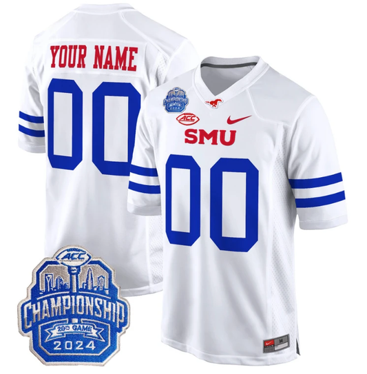 Custom SMU Mustangs Jersey 2024 ACC Championship Patch Football White by My Store
