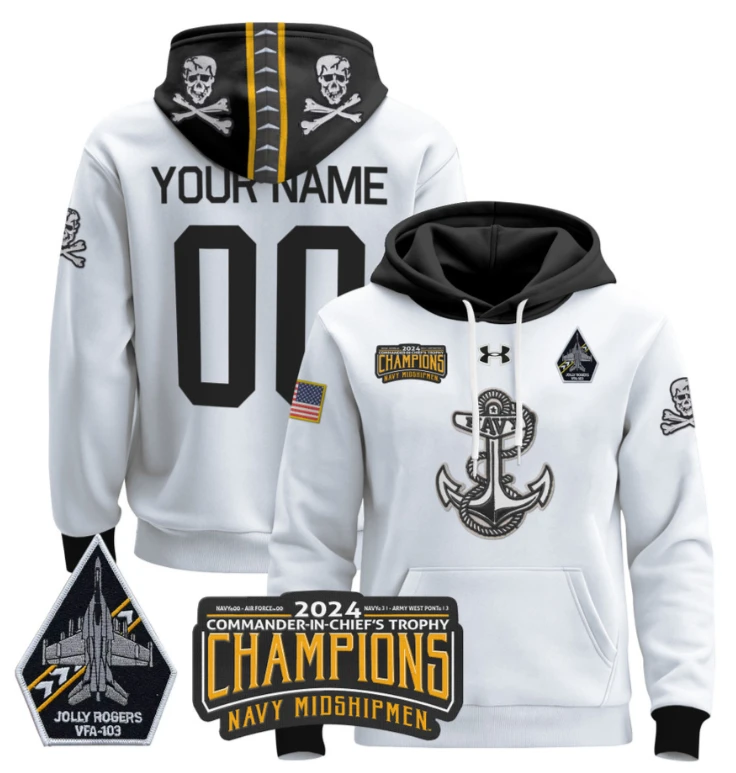 Custom Navy Midshipmen Hoodie 2024 Trophy Champions Pullover Gold Alternate by Hoodie Pullover