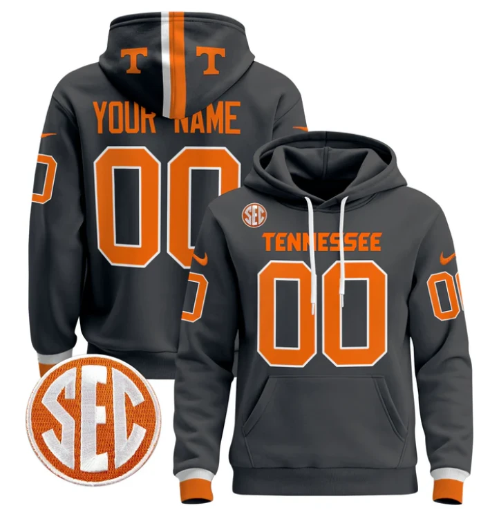 Custom Tennessee Volunteers Hoodie Name, Number Pullover Stitched Black by Hoodie Pullover