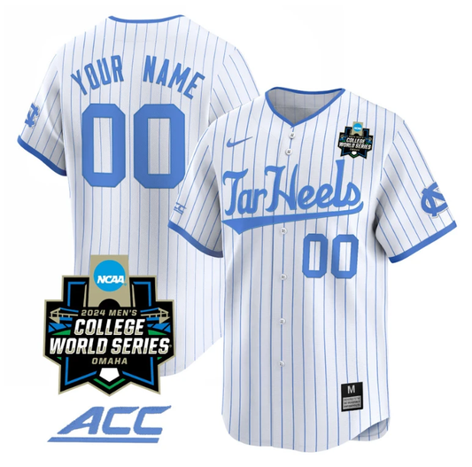 Custom North Carolina Tar Heels Jersey 2024 College World Series Vapor Premier Limited NCAA Baseball Stitched White Pinstripe by My Store