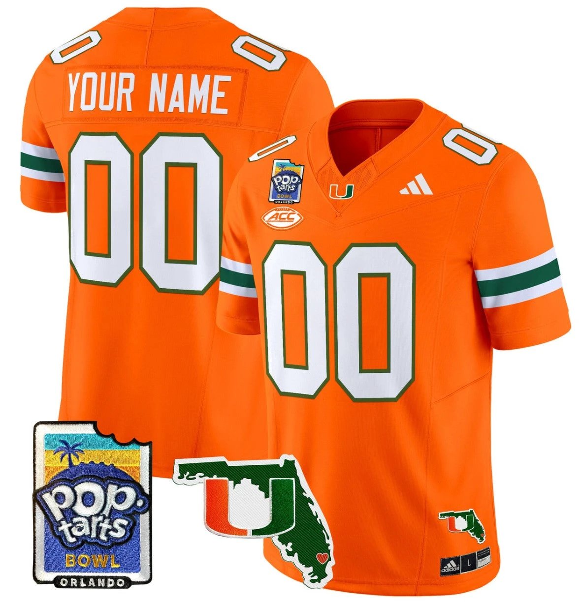 Custom Miami Hurricanes Jersey Name, Number 2025 PopTarts Bowl Patch Orange by My Store