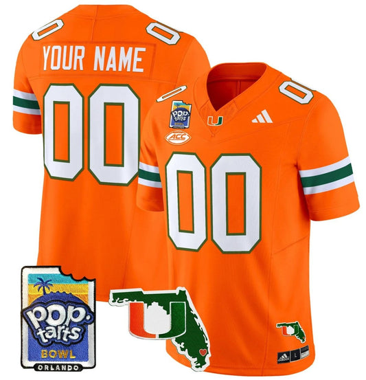 Custom Miami Hurricanes Jersey Name, Number 2025 PopTarts Bowl Patch Orange by My Store