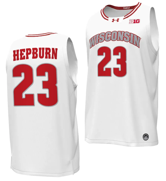 Chucky Hepburn Jersey #23 Wisconsin Badgers By the Players Basketball 2023-24 White by My store basketball