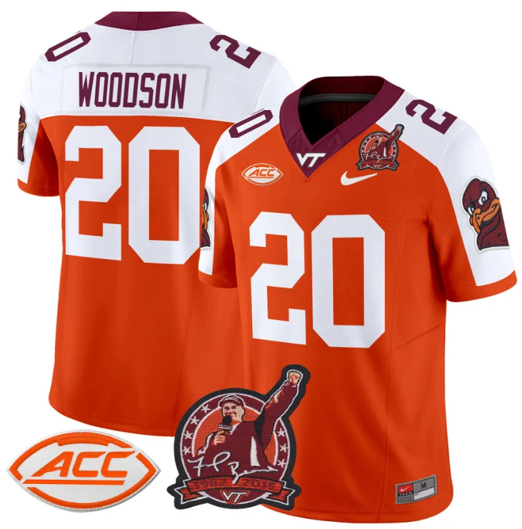 Caleb Woodson Jersey #20 Virginia Tech Hokies Coach Frank Beamer Orange Alternate by NCAA Football Jersey