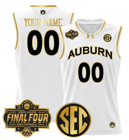 Custom Auburn Tigers Jersey 2025 Final Four Patch Basketball Stitched White Gold by My store basketball