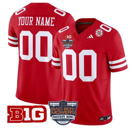 Custom Nebraska Cornhuskers Jersey 2025 Pinstripe Bowl Patch Football Scarlet by My Store