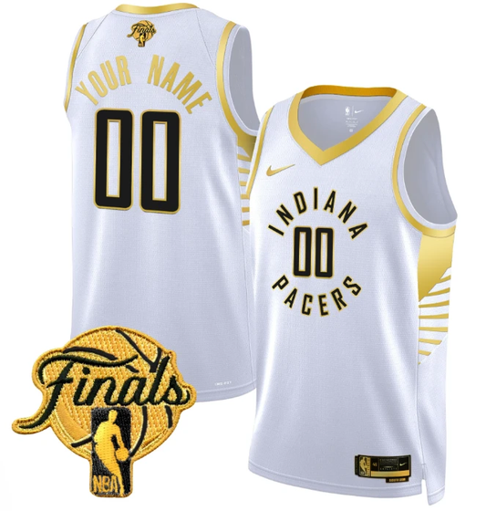 Custom Indiana Pacers Jersey 2025 Finals Swingman Stitched White Gold by My store basketball