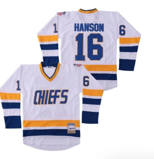 Charleston Chiefs #16 Hanson Brothers Slapshot White Hockey Jersey by Hockey David