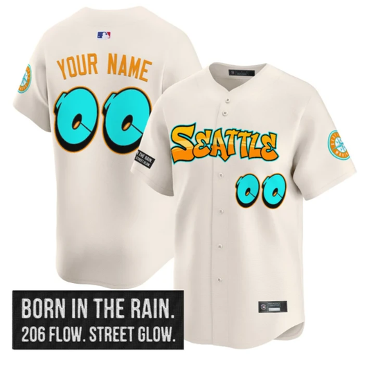 Custom Seattle Mariners Jersey Name, Number Graffiti Emerald Drop Edition Cream by My Store