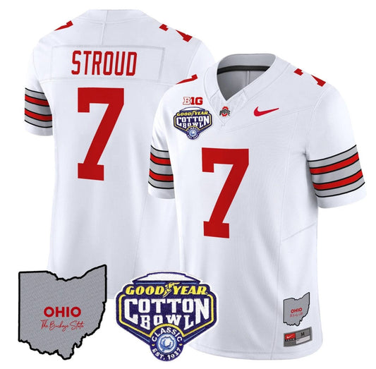 CJ Stroud Jersey #7 Ohio State Buckeyes Cotton Bowl Patch Stitched White by NCAA Football Jersey