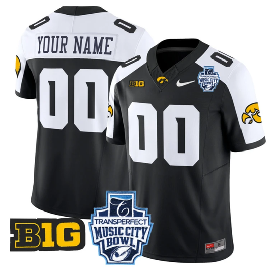 Custom Iowa Hawkeyes Jersey 2024 Music City Bowl Patch Stitched Black Alternate by My Store