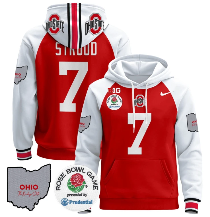 C J Stroud Hoodie #7 Ohio State Buckeyes Rose Bowl Pullover by Hoodie Pullover
