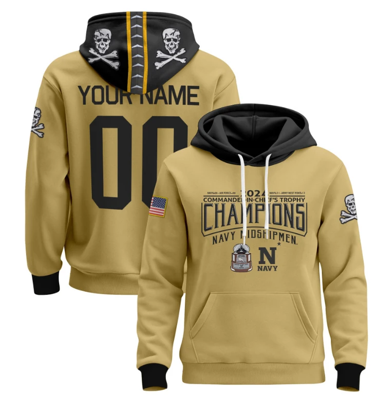 Custom Navy Midshipmen Hoodie 2024 Trophy Champions Pullover Gold Alternate by Hoodie Pullover