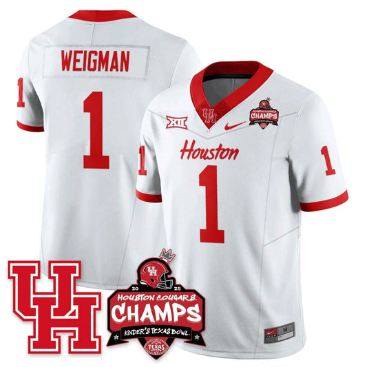 Conner Weigman Jersey #1 Houston Cougar 2025 Texas Bowl Champions White by NCAA Football Jersey